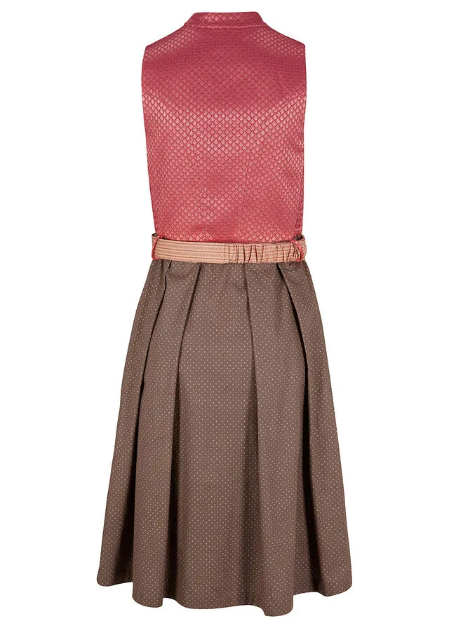 Traje tradicional hasta la rodilla con efecto cómodo (2 piezas) rojo coral/marrón medio/coral ahumado/café con leche